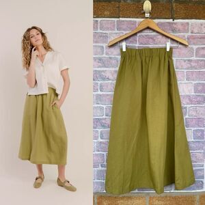 Tradlands Meadow Linen Midi Skirt in Olive XXS